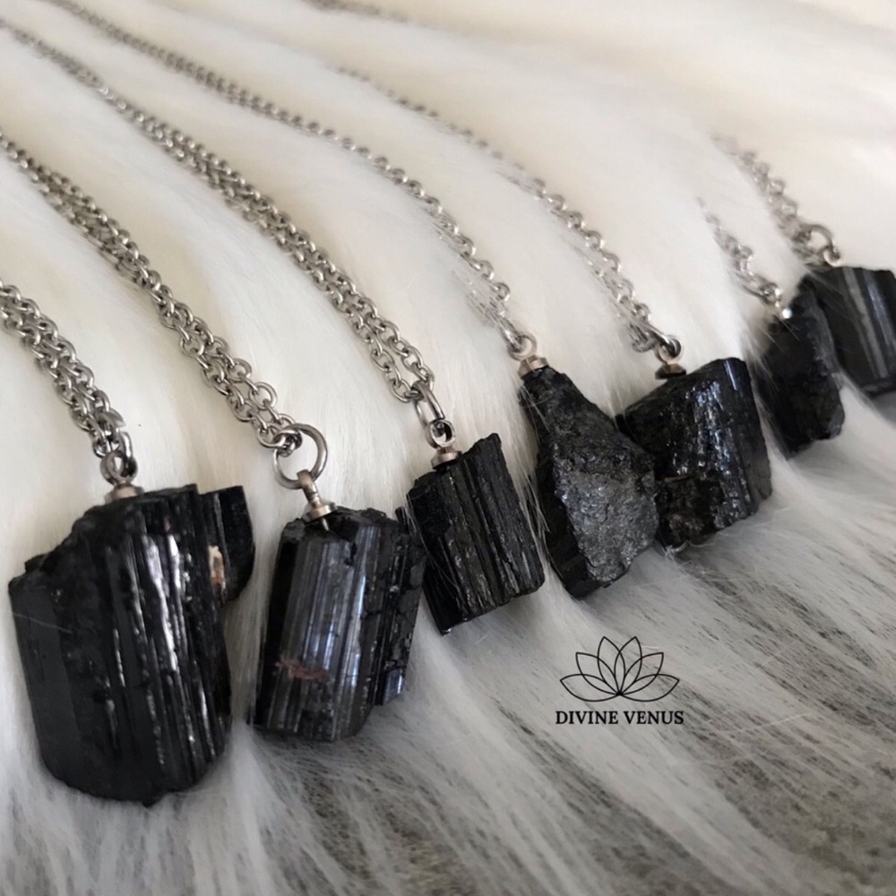 Raw Black Tourmaline Necklace | Stainless Steel